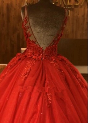 Red Straps Summer Ball Gown Appliques Open Back Prom Dress UKes UK with Beading_3