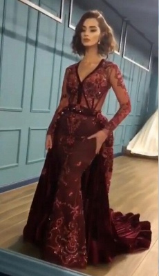 Sparkle Beads Burgundy Velvet Long Sleeves Prom Dress UKes UK with Appliques BC0731_2