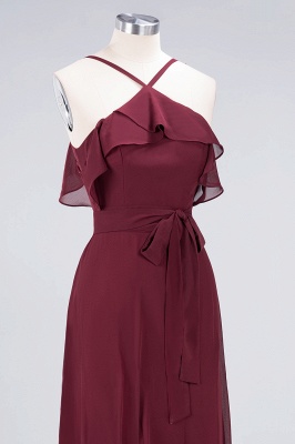 A-line Chiffon Spaghetti-Straps Summer Ruffles Floor-Length Bridesmaid Dress UK with Bow Sash_5