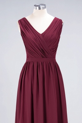A-line Chiffon Simple Lace V-Neck Summer Floor-Length Bridesmaid Dress UK with Ruffles_4