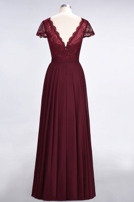 A-line Chiffon Simple Lace V-Neck Cap-Sleeves Floor-Length Bridesmaid Dress UK_2