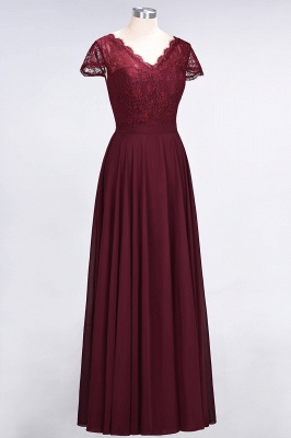 A-line Chiffon Simple Lace V-Neck Cap-Sleeves Floor-Length Bridesmaid Dress UK_3