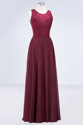 A-line Chiffon Simple Lace Jewel Summer Hollowout Floor-Length Bridesmaid Dress UK_3