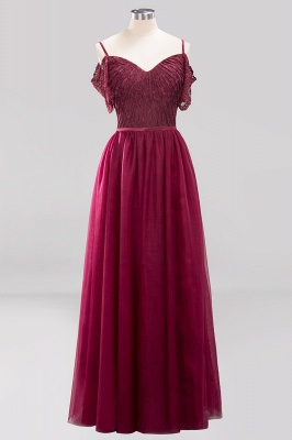 A-Line Chiffon Lace Sweetheart Thin Straps Short-Sleeves Floor-Length Bridesmaid Dresses with Ruffles | Suzhoudress UK_1