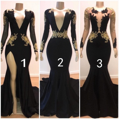 Beautiful V-Neck Sleeved Prom Dress Long Mermaid Evening Gowns With Appliques_3