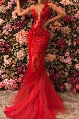 Chic One Shoulder Appliques Tulle Beading Mermaid Floor-Length Exclusive Prom Dresses UK | New Styles_2