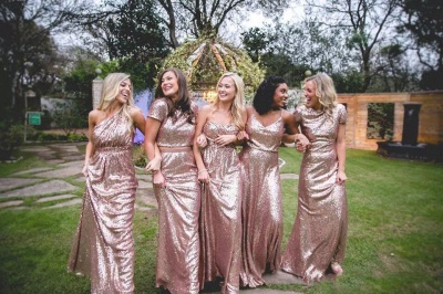 Gorgeous Sequin Gold Bridesmaid Dresses Long Wedding Guest Dresses_5