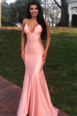 Gorgeous Spaghetti Straps Criss Cross Pink Prom Dress Mermaid Long Evening Gowns_1