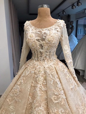 Stylish Ball Gown Scoop Long-Sleeves Appliques Wedding Dresses | Bridal Gowns Online_4