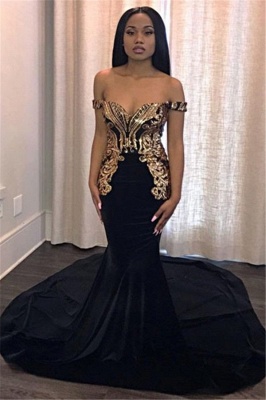 Unique Off-the-Shoulder Mermaid Prom Dress With Lace Appliques Evening Party Gowns_1