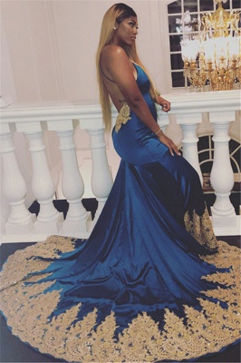 Sexy Royal Blue Appliques Open-Back Evening Gowns | Spaghetti-Straps Summer Sleeveless Trumpet Prom Dresses | Suzhou UK Online Shop_2
