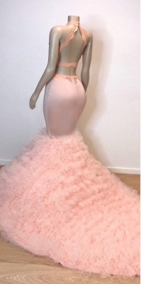 Pink Halter Summer Sleeveless Trumpet Prom Dresses | Chic Open Back Lace Quality Tulle Evening Gowns | Suzhou UK Online Shop_3