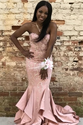 Pink Gorgeous Mermaid Strapless Ruffles Rinestone Exclusive Prom Dresses UK | New Styles_1