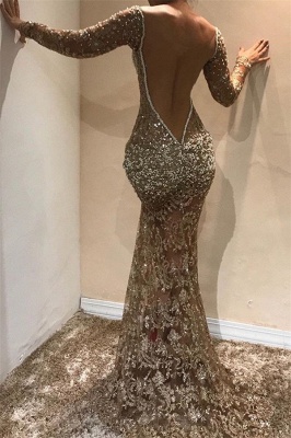 Beautiful Mermaid Sleeved Open Back Shining Sequins Exclusive Prom Dresses UK | New Styles_2
