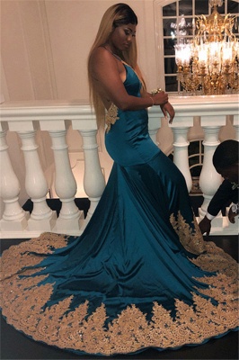 Sexy Royal Blue Appliques Open-Back Evening Gowns | Spaghetti-Straps Summer Sleeveless Trumpet Prom Dresses | Suzhou UK Online Shop_4