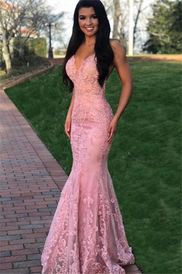 Pink Gorgeous Mermaid Sleeveless Lace Applique Exclusive Prom Dresses UK | New Styles_1