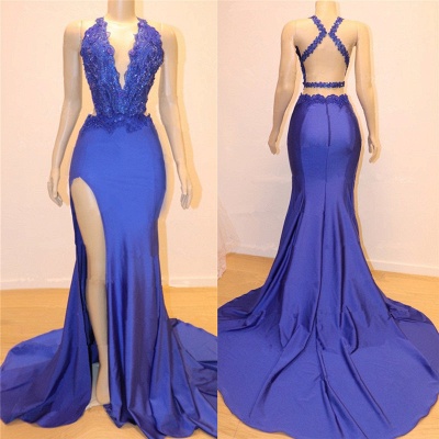 Elegant Royal Blue V-Neck Mermaid Prom Dresses UK With Rhinestones_2