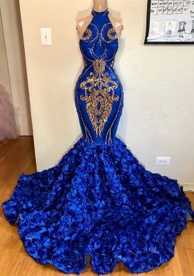 Royal Blue Halter Trumpet Prom Dresses | Glamour Summer Sleeveless Flowers Long Evening Gowns | Suzhou UK Online Shop_2