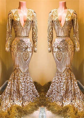 Stunning Sequins Long Sleeves Sexy Low Cut Trumpet Prom Dresses | Suzhou UK Online Shop_2