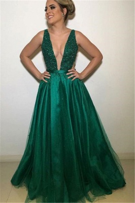 Gormeous V-Neck Sleeveless Fitted Tulle Beading Exclusive Prom Dresses UK | New Styles_1