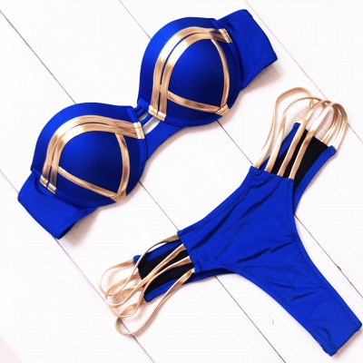 Shiny Black Bandage Bikini set with Shiny Gold Details_7