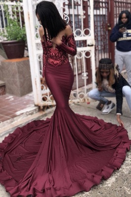 Sexy Wine Red Sequins Trumpet Prom Dresses |  Long Sleeves Evening Dresses On Sale | Suzhou UK Online Shop_3
