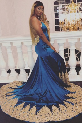 Sexy Royal Blue Appliques Open-Back Evening Gowns | Spaghetti-Straps Summer Sleeveless Trumpet Prom Dresses | Suzhou UK Online Shop_3