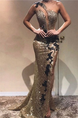 Gorgeous Sheath One-Shoulder Shining Sequins Applique Exclusive Prom Dresses UK | New Styles_1