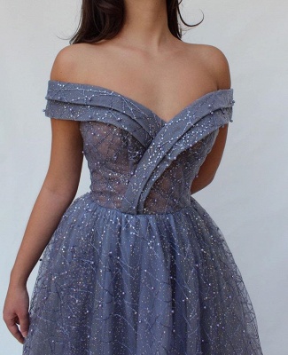 Gorgeous Fitted Off The Shoulder Tulle Beaded Exclusive Prom Dresses UK | New Styles_2