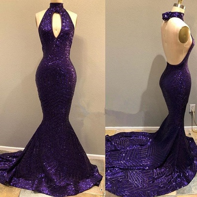 Shining Sequins Keyhole Neckline Prom Dress Mermaid Evening Gowns On Sale_2