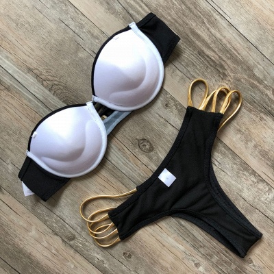 Shiny Black Bandage Bikini set with Shiny Gold Details_8