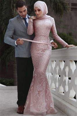 Pink Detachable Sleeved Prom Dresses |  Appliques Lace Trumpet Evening Gowns | Suzhou UK Online Shop_1