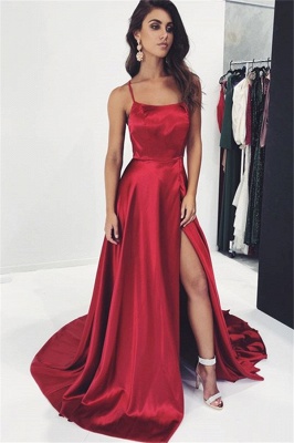 Sexy Wine Red Spaghetti-Straps Side-Slit Princess A-line Prom Dress | Suzhou UK Online Shop_1