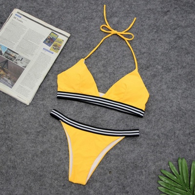 Triangle Pads Halter Two-piece Bikini Swimsuits_8