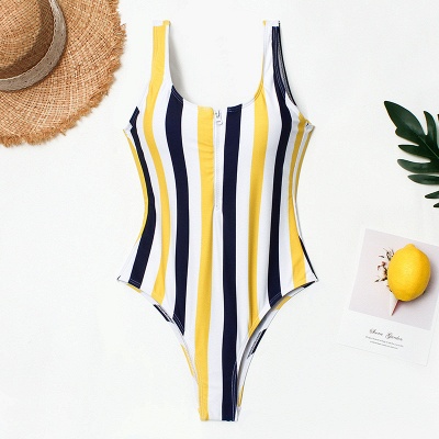 One-piece Zipper Stripes Straps Swimwear Suits_2