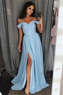 Glamorous Off-the-Shoulder Ruffle Prom Dresses | Side slit A-Line Sleeveless Evening Dresses_1