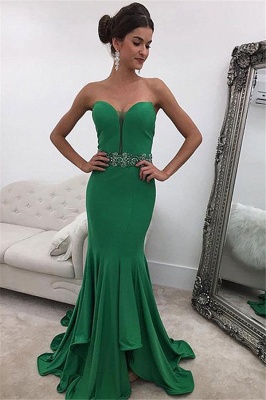 Green Sweetheart Crystal  Prom Dresses | Ruffles Sexy Mermaid Sleeveless Evening Dresses_1