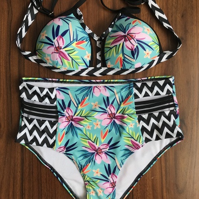 Floral Printed Wireless Padded Straps Bikinis_8