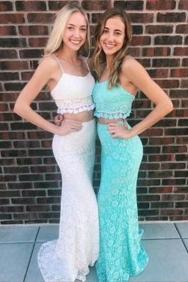Lace Spaghetti-Strap Prom Dresses | Two Piece Sexy Mermaid Sleeveless Evening Dresses_1