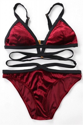 Velvet Triangle Pads Bandage Two-piece Bikini Sets_1