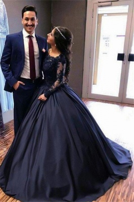 Lace Lace Appliques Bateau Long Sleeves Prom Dresses | Ball Gown Evening Dresses with Beads_5