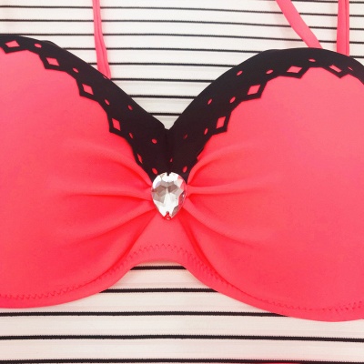 Sweetheart Spaghetti Pink and Black Two-piece Bikini Sets_8