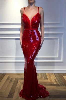Red Spaghetti-Straps Summer Sleeveless Sequins Trumpet Prom Dresses | Suzhou UK Online Shop_2