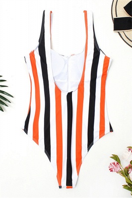 One-piece Zipper Stripes Straps Swimwear Suits_1