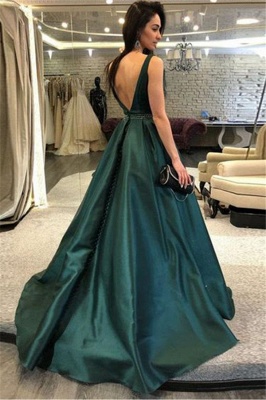 Dark-Green Open Back Prom dresses Sleeveless Beads Sexy Evening Dresses_2
