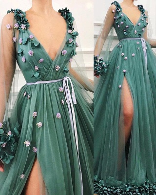 Glamour Pool Sleeved Quality Tulle Side-Slit Princess A-line Prom Dress | Suzhou UK Online Shop_3
