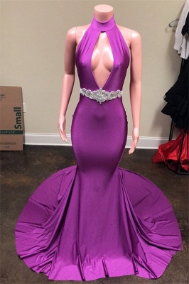 New Arrival Purple Halter Sexy Low Cut Trendy Backless Summer Sleeveless Trumpet Evening Gown | Suzhou UK Online Shop_1