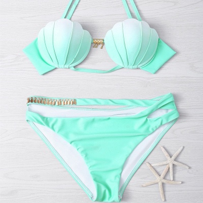 Shell Shaped Gradient Mint Green Bikini Set_7