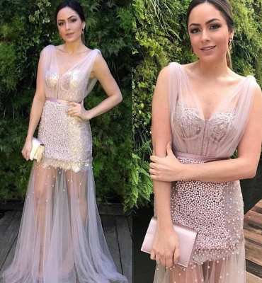 Sheer Sheer Straps Ribbons Crystal Prom Dresses | Sexy Mermaid Sleeveless Evening Dresses with Beads_2