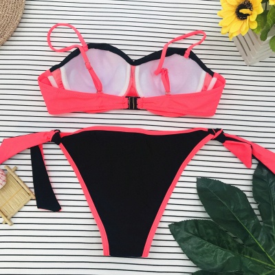Sweetheart Spaghetti Pink and Black Two-piece Bikini Sets_7